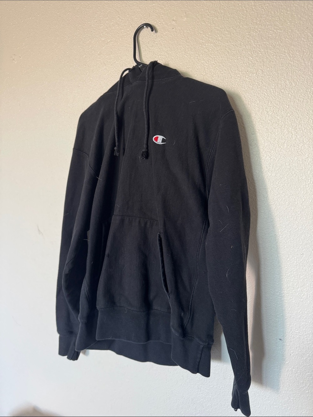 Champion Black Hoodie with Small Embroidered Logo